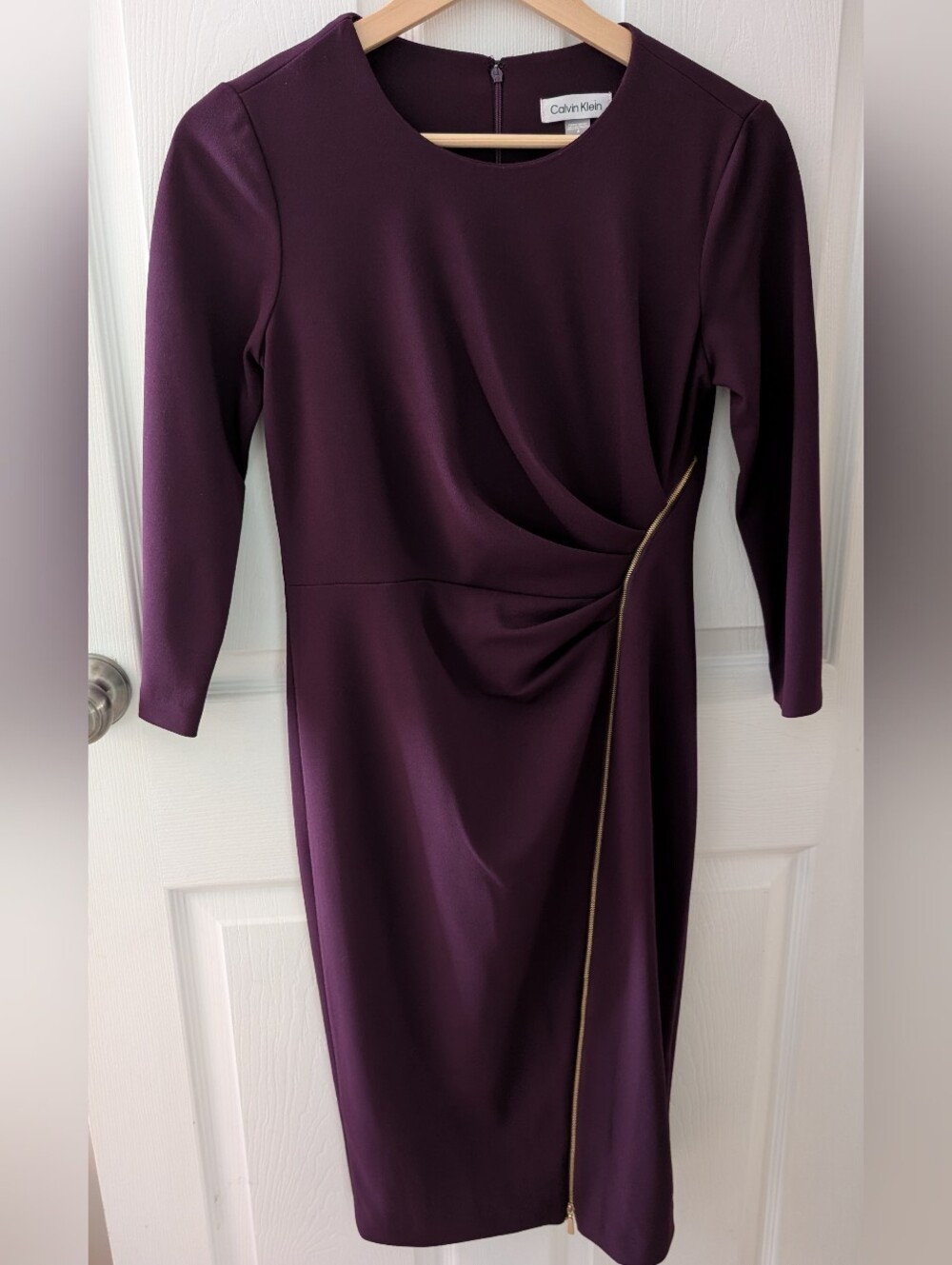 Calvin Klein Jewel Tone Deep Eggplant Purple 3/4 Sleeve Midi Dress